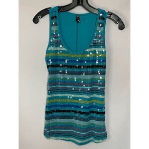 Poof Couture Women's Striped Sequins Tank Top Scoop Neck Stretch Size Small